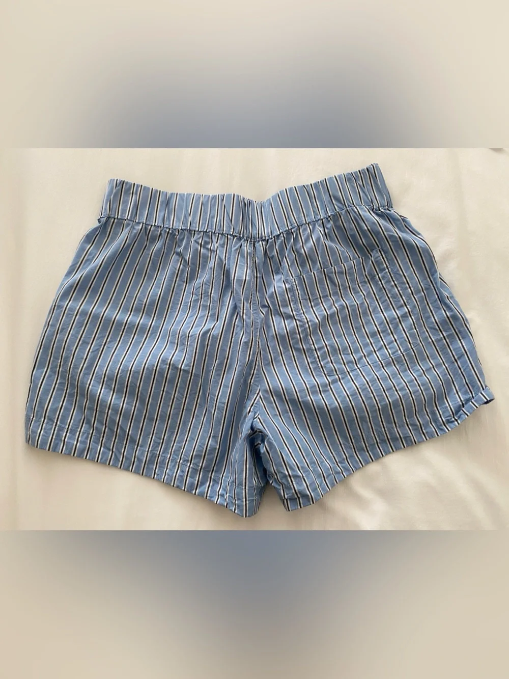 Quince Light Blue Shorts with Navy and White Stripes size Medium